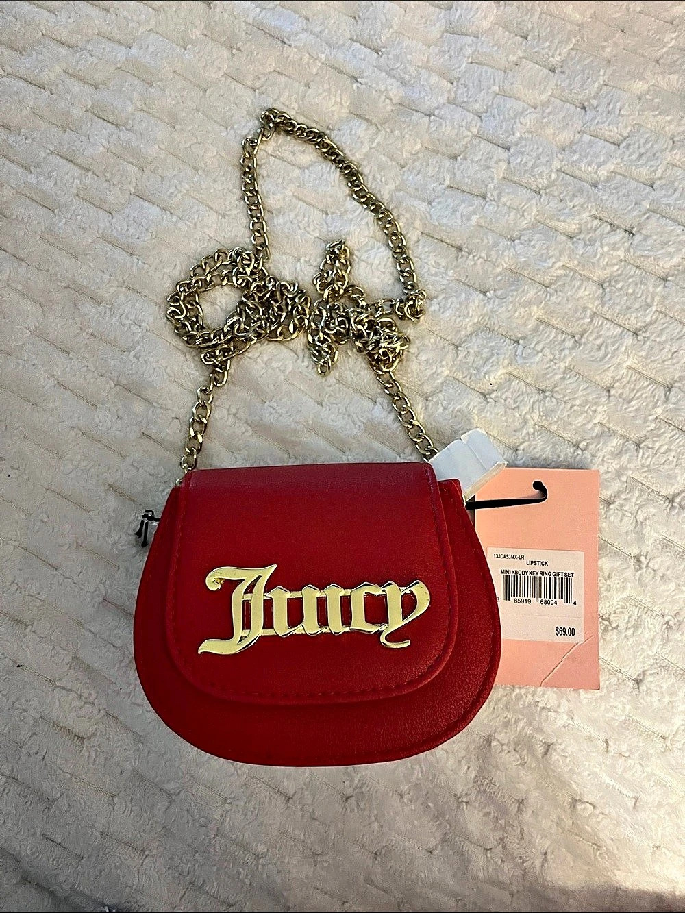 Juicy Couture Lipstick Mini Xbody Key Ring Gift Set Red Crossbody Bag NWT
